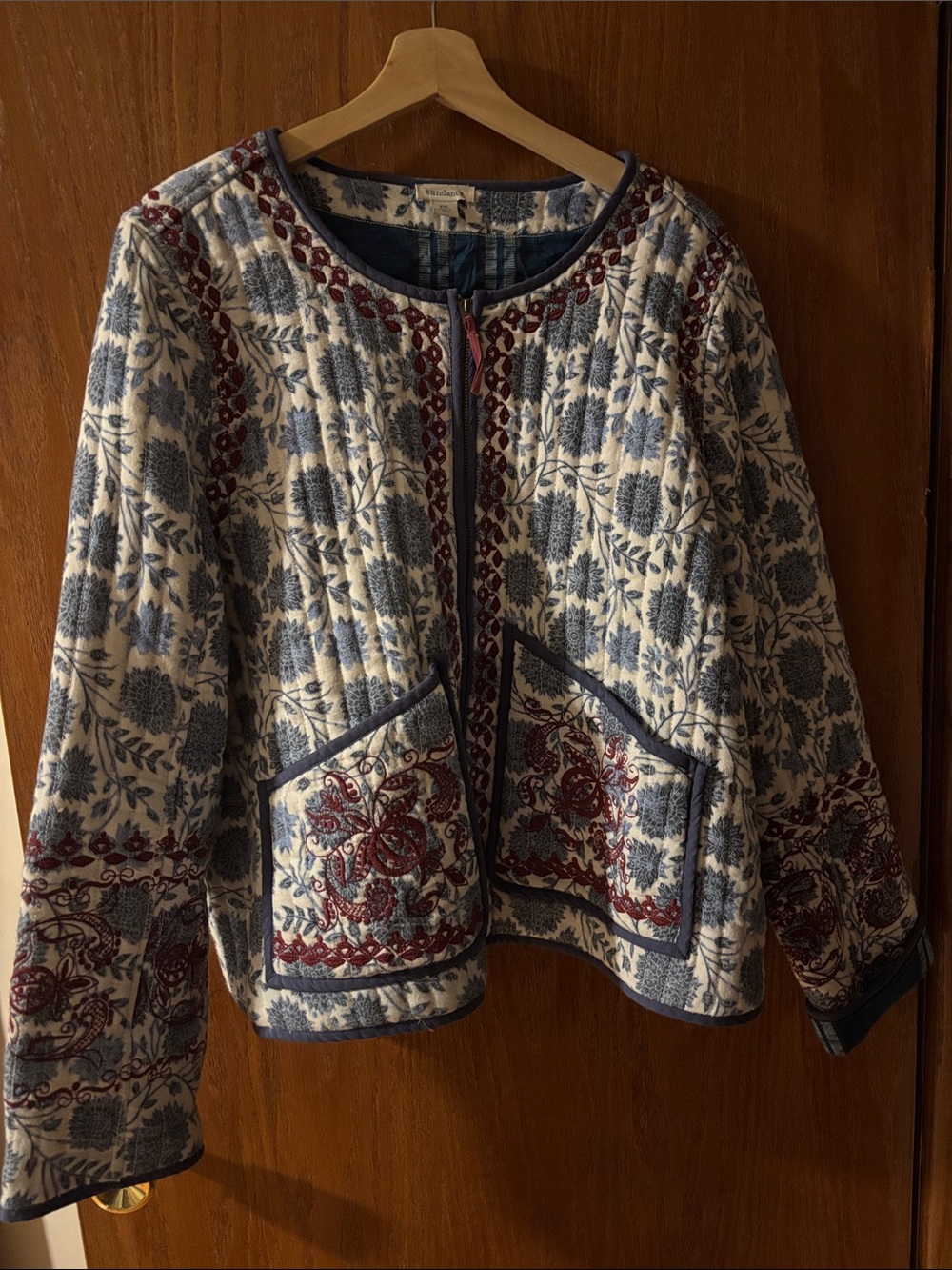 Sundance Quilted Floral Bomber Jacket - Blue, Cream & Red